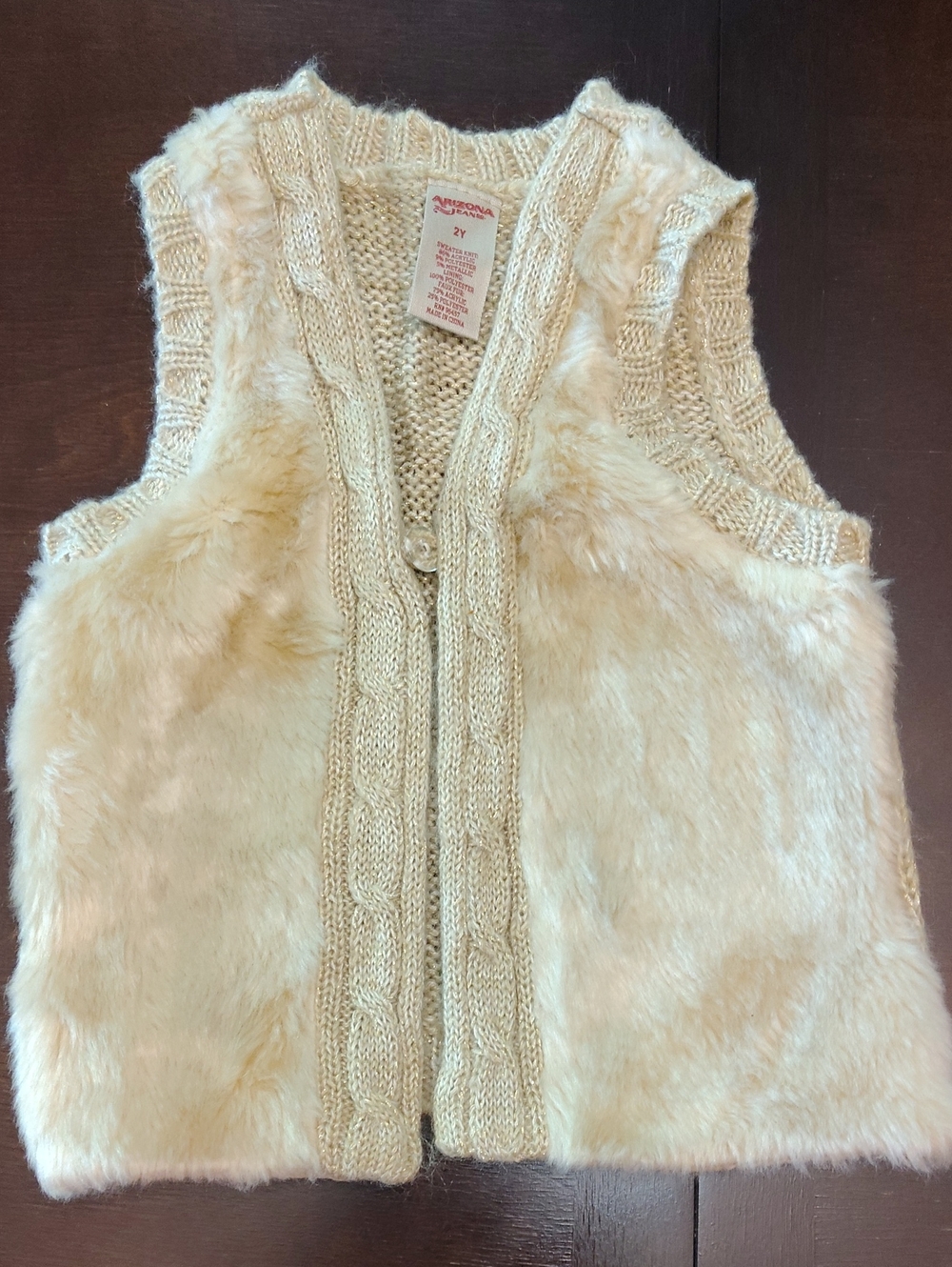 Arizona Jean Co 2T girls Cream Faux Fur Knit Vest